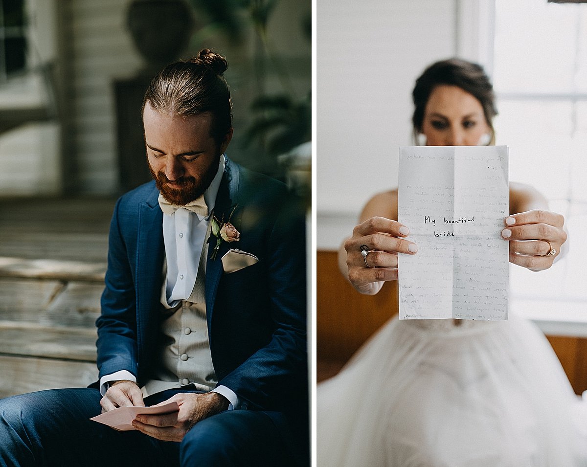 bride-and-groom-write-letters-on-wedding-day.